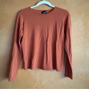 Eileen Fisher Silk Jersey Long Sleeve Top Rust Crewneck Petite PP